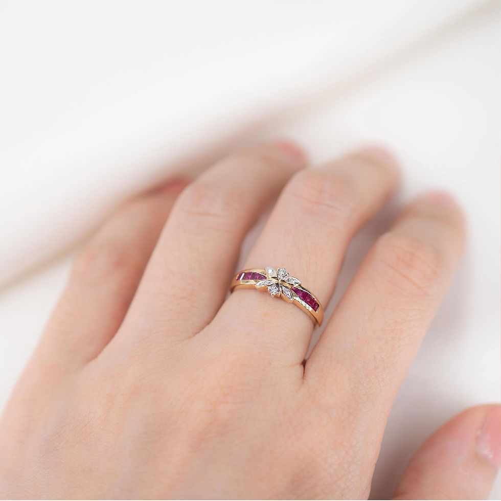 Thumbnail: Ruby and Diamond band ring in 18K Yellow Gold