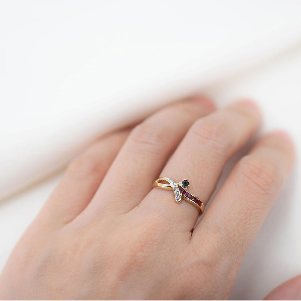 縮圖：Vintage Blue Sapphire, Ruby and Diamond Ring in 18K Yellow Gold