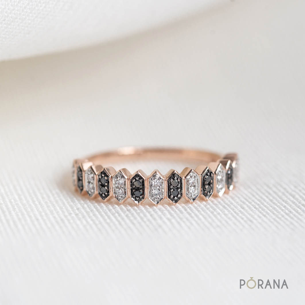 Weave | Black&White Diamond Band ring