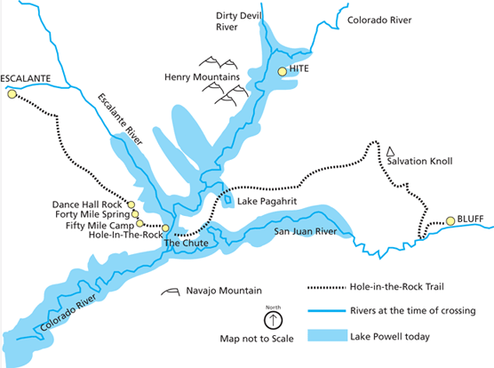 parcours de l'expédition "Hole-in-the-rock", Utah