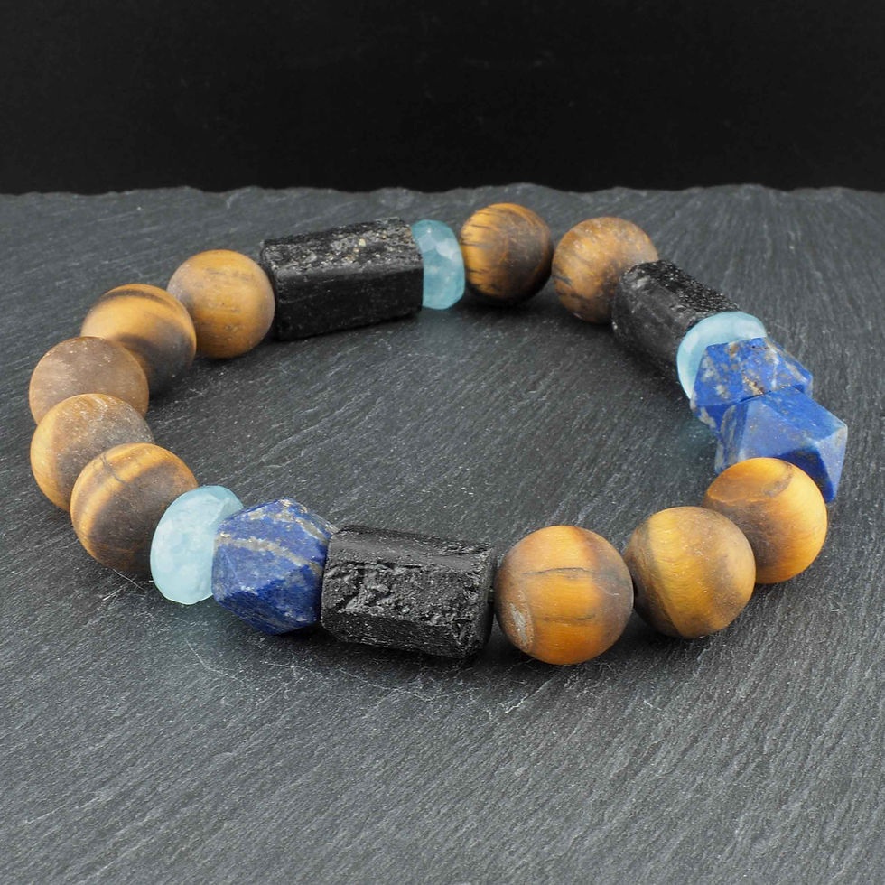 Miniaturbild: Armband aus Tigerauge matt / Turmalin / Lapislazuli / Aquamarin
