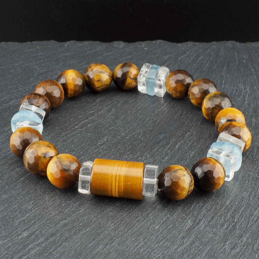 Miniaturbild: Armband aus Tigerauge fac. / Bergkristall / Aquamarin