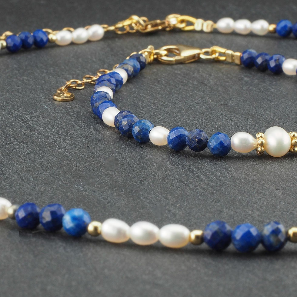 Miniaturbild: Set - Halskette mit Armband aus Lapislazuli fac. / Süsswasser Perlen