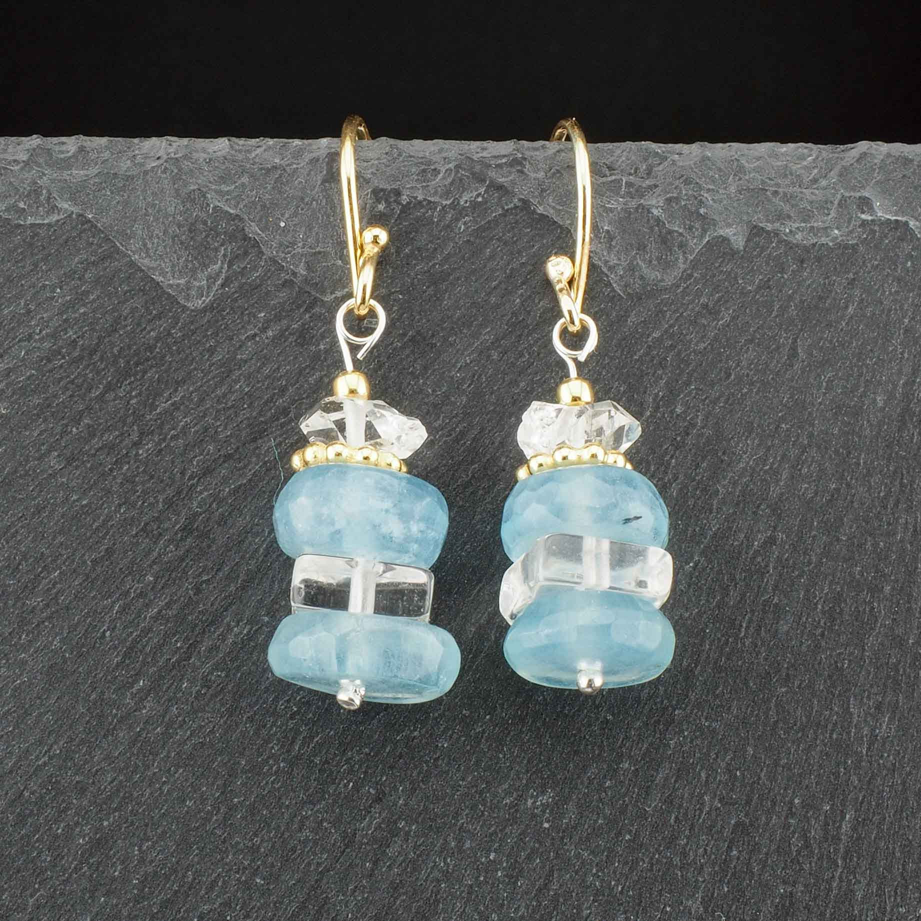 Ohrringe aus Aquamarin / Bergkristall / Herkimer Diamant