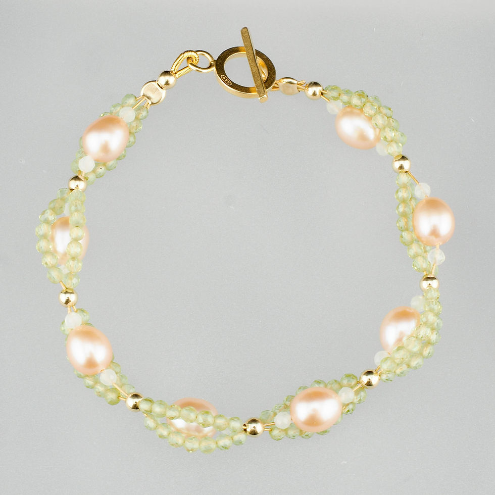 Miniaturbild: Armband - Grüner Fluorit / Süsswasser Perlen / Regenbogen Mondstein