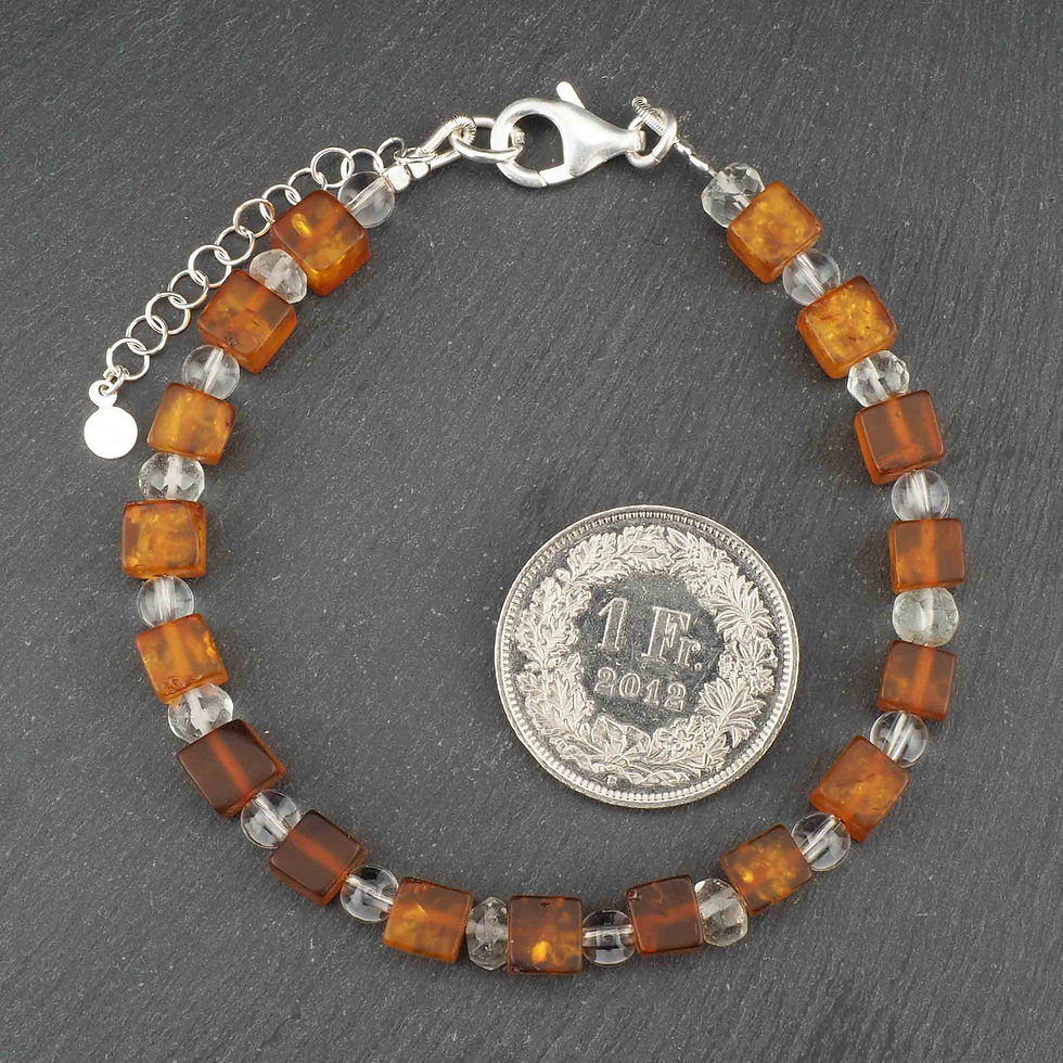 Miniaturbild: Bernstein Armband mit Fluorit und Bergkristall