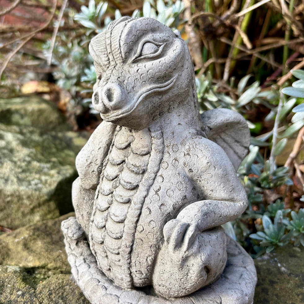 Thumbnail: Stone Sitting Dragon Ornament – Hand-Crafted Cast Stone Garden Statue (20cm) 