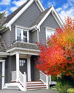 A picture of a house taken from sideways. 