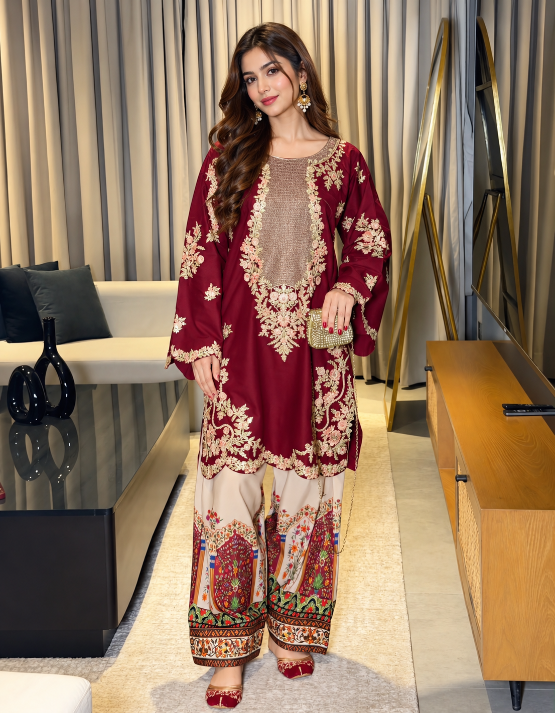 ALA Enterprises – Luxury Embroidered Silk Unstitched 2PC Sui