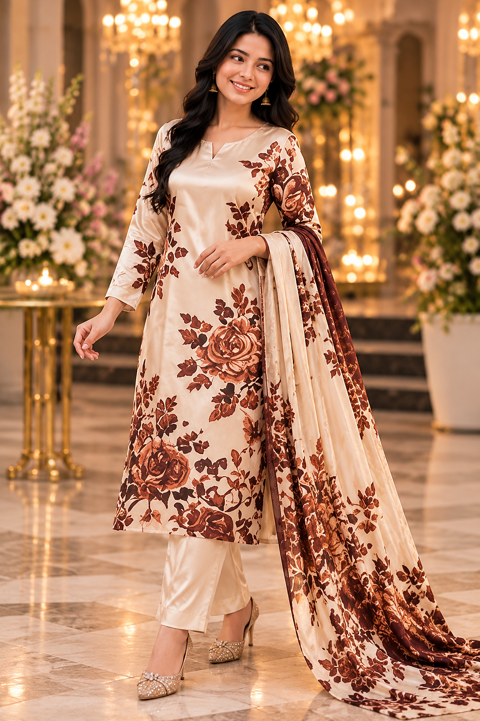 Thumbnail: LALA Enterprises 3PC Shamoz Silk Digital Printed Unstitched  Suit