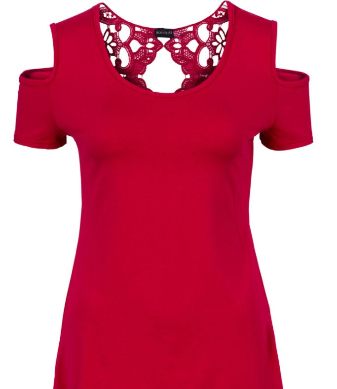 Thumbnail: Back lace stitching solid colot T-shirt