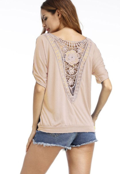 Thumbnail: Summer stitching patchwork lace round neck loose