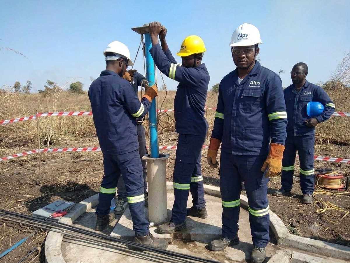 ALPS crew installing a handpump on a rehabilitated borehole in Chiure