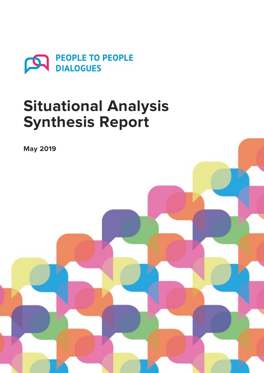 Cover of the Situational Analysis Synthesis Report, People to People Dialogues, May 2019
