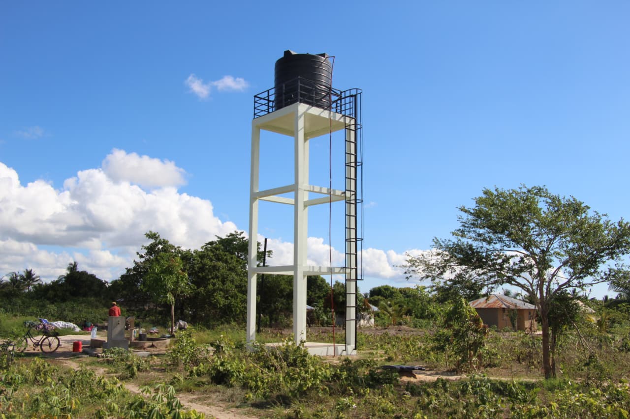 Solar-powered water tower built by ALPS in Palma District, Cabo Delgado