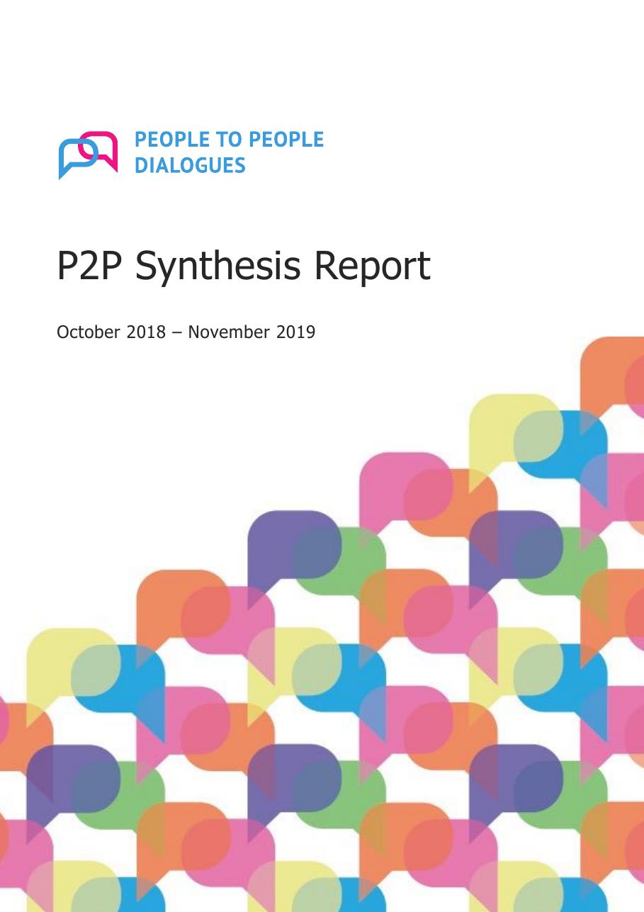 Cover of the P2P Synthesis Report, People to People Dialogues, October 2018 to November 2019