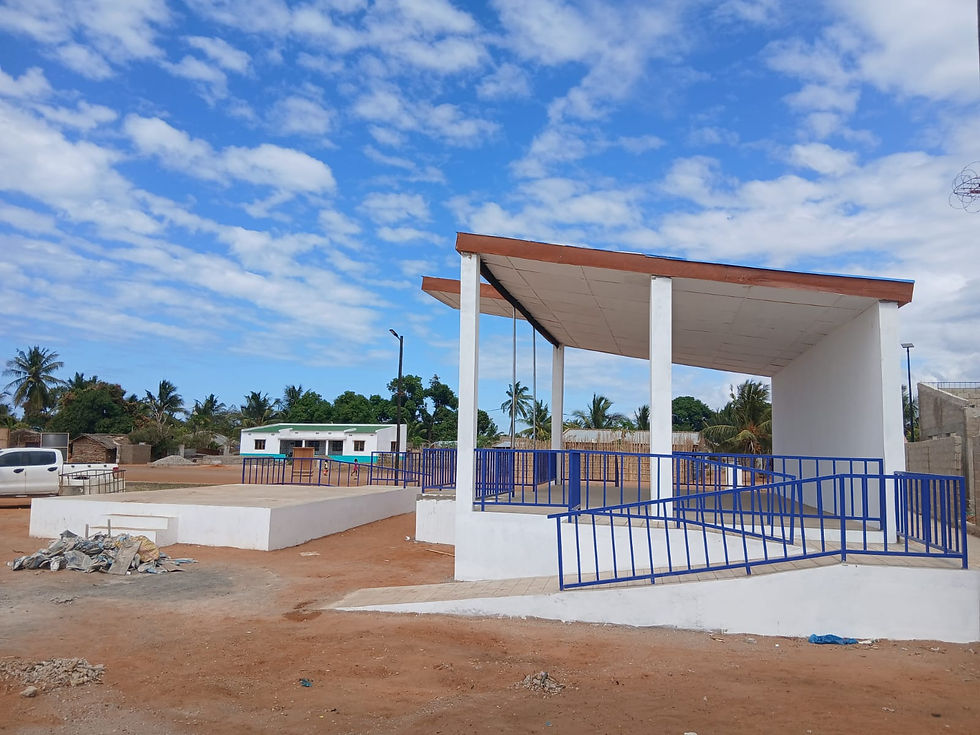 The completed covered stage and grandstand at the new Muxara public space, Pemba