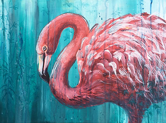 Flamingo in the rain