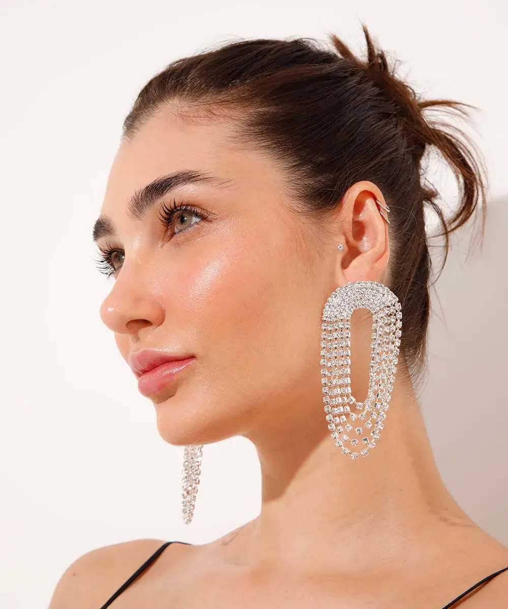 Brinco Strass Longo circular- Thassia