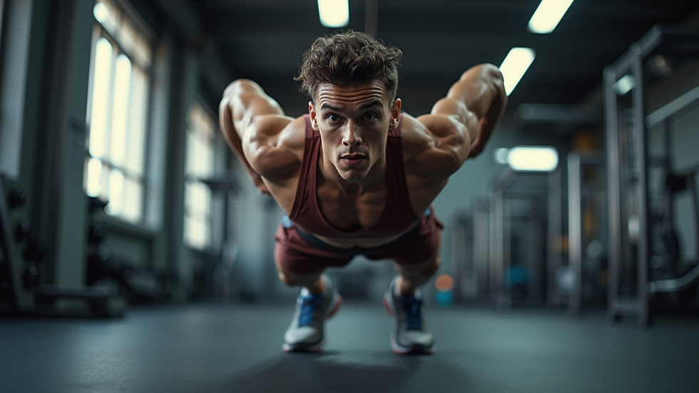 Eye-level view of a person performing a high-intensity workout in a gym