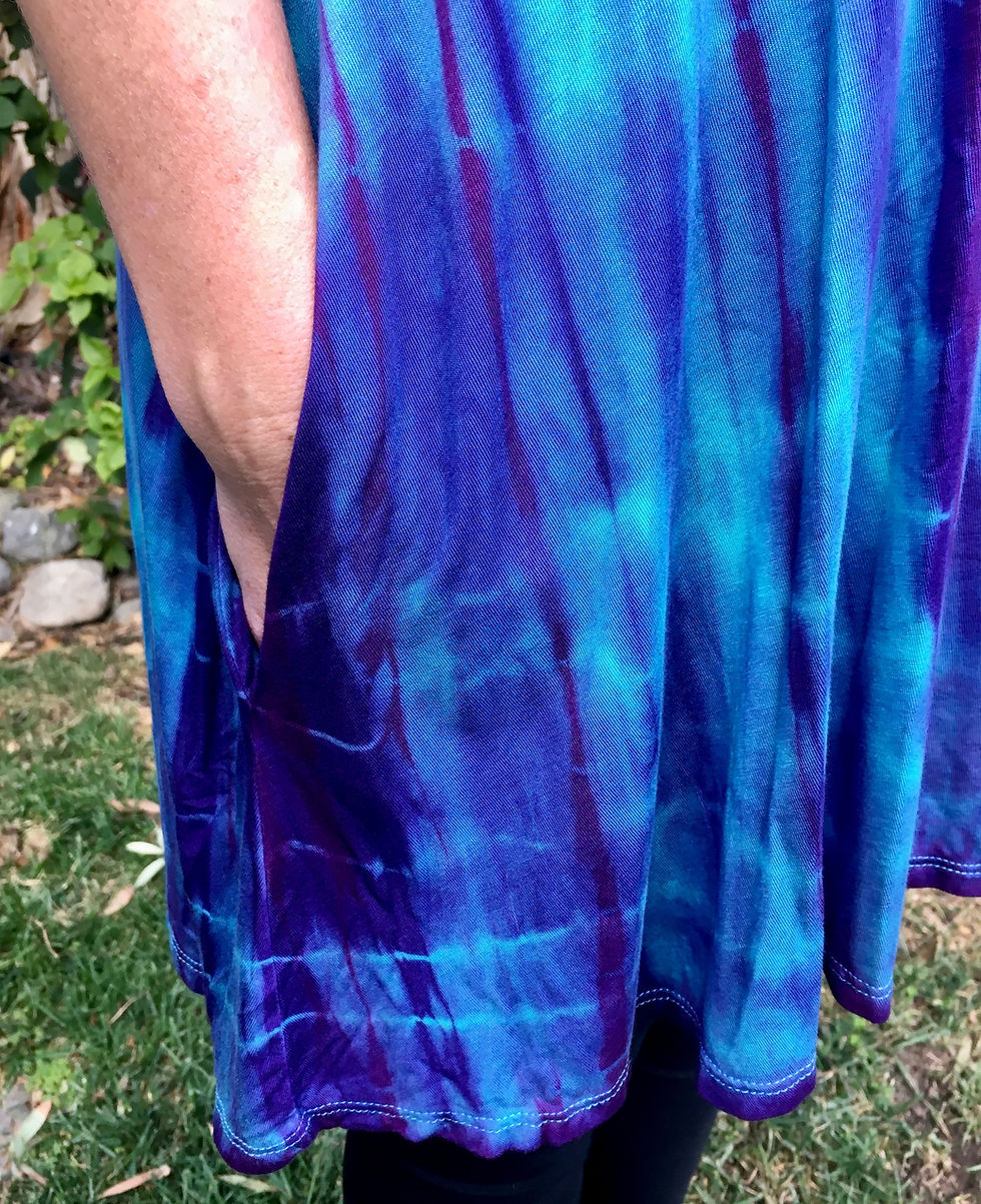 Thumbnail: T 544 Criss Cross Turquoise W/Purple V Neck Tunic S Only