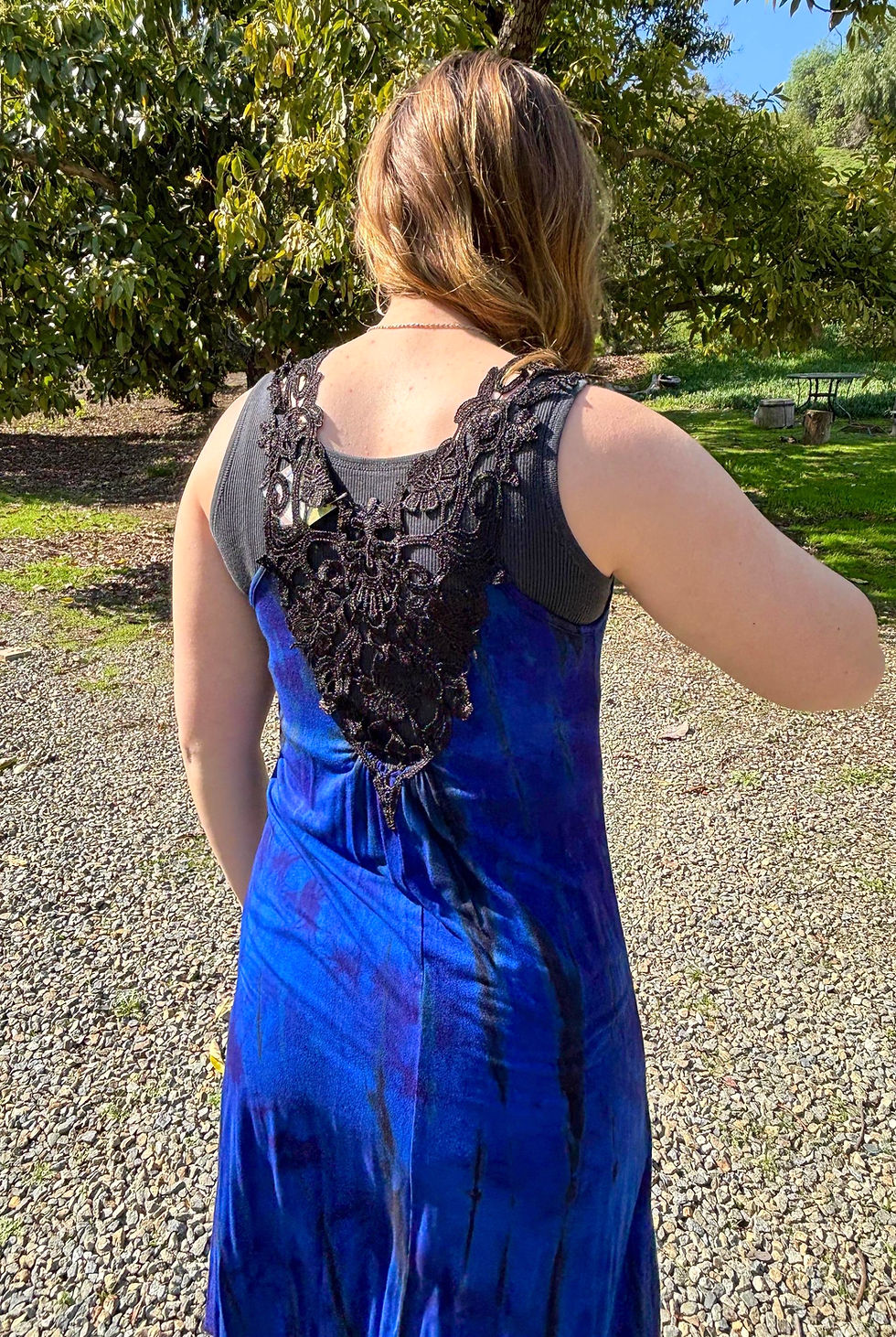 Thumbnail: D 749 Lace Back Midnight Blue Dress