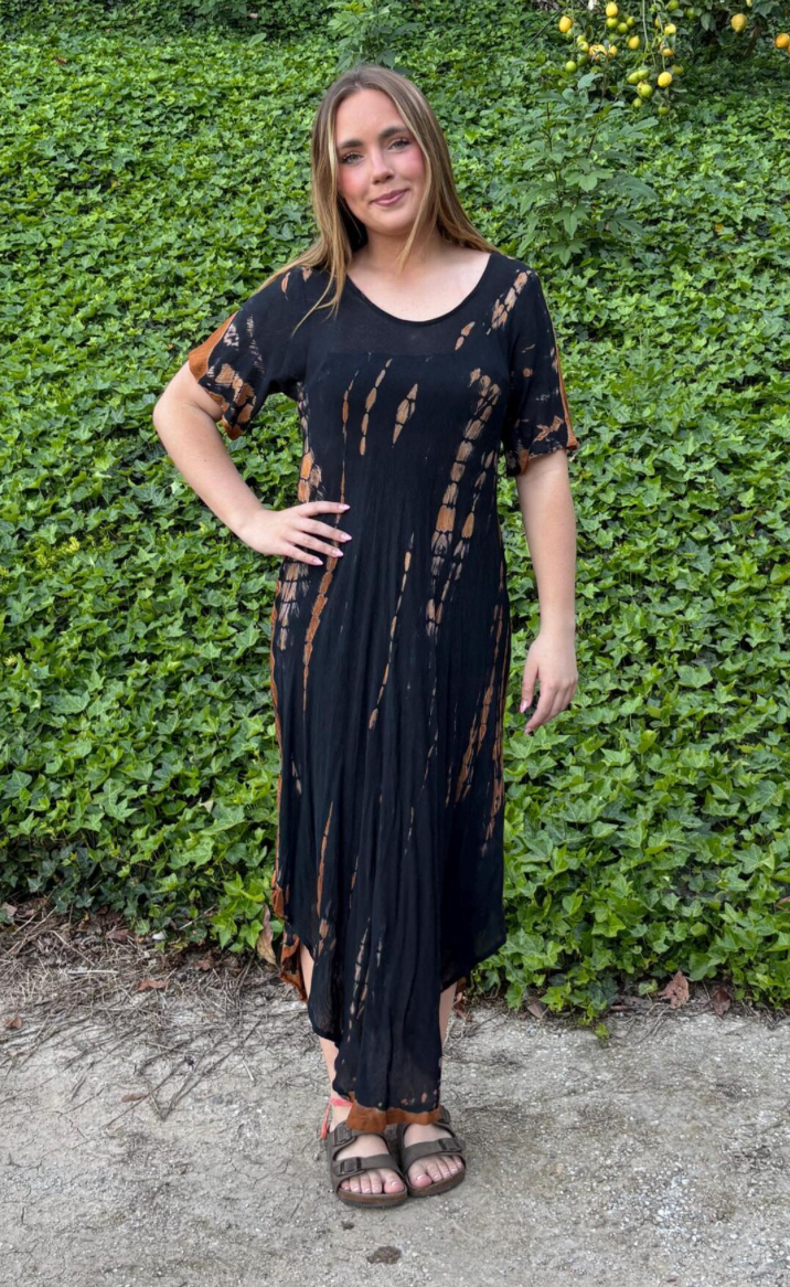 D 752 Black Brown Cotton Gauze Dress