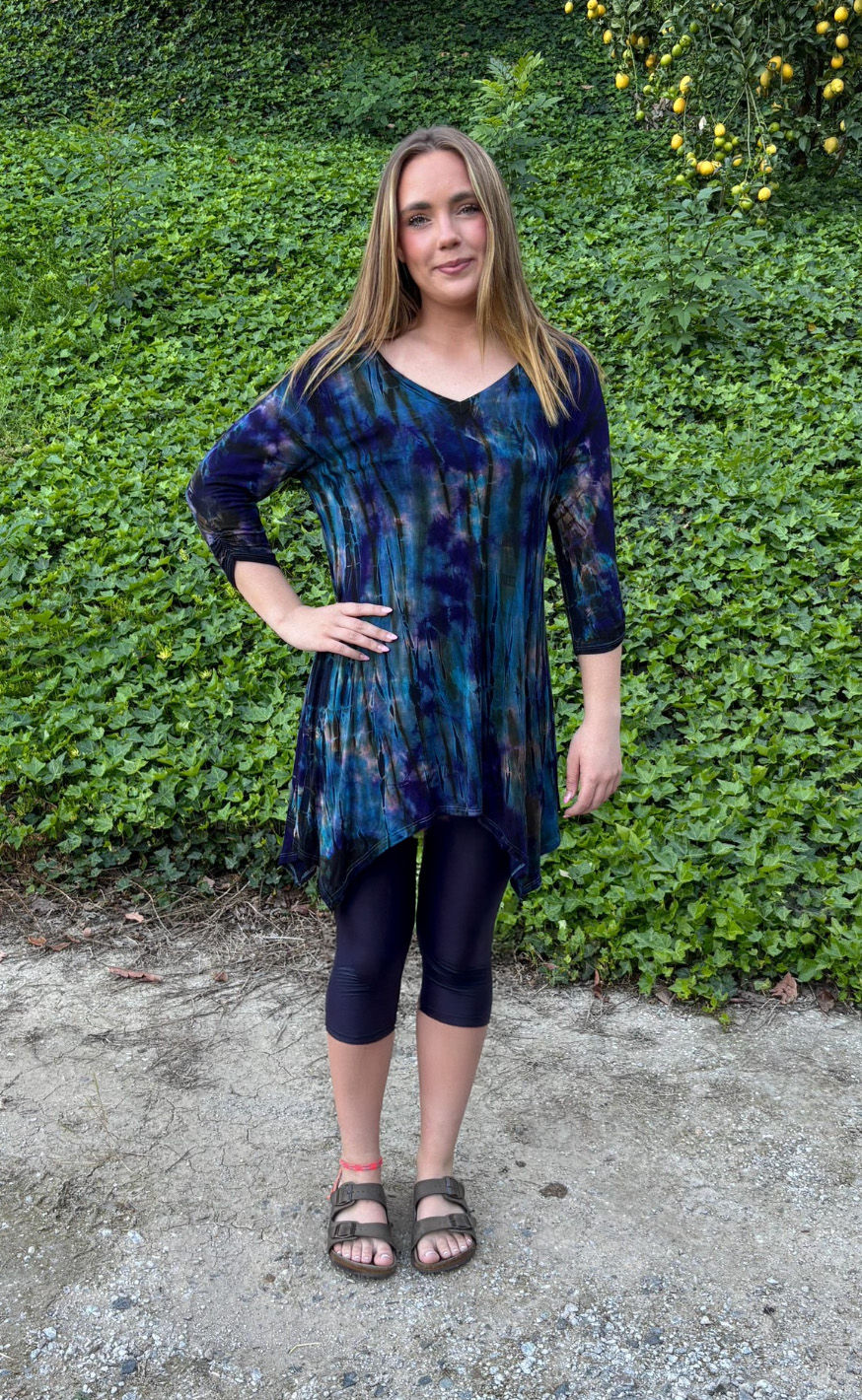 T 736 Multi Blue Dyes V Neck Tunic