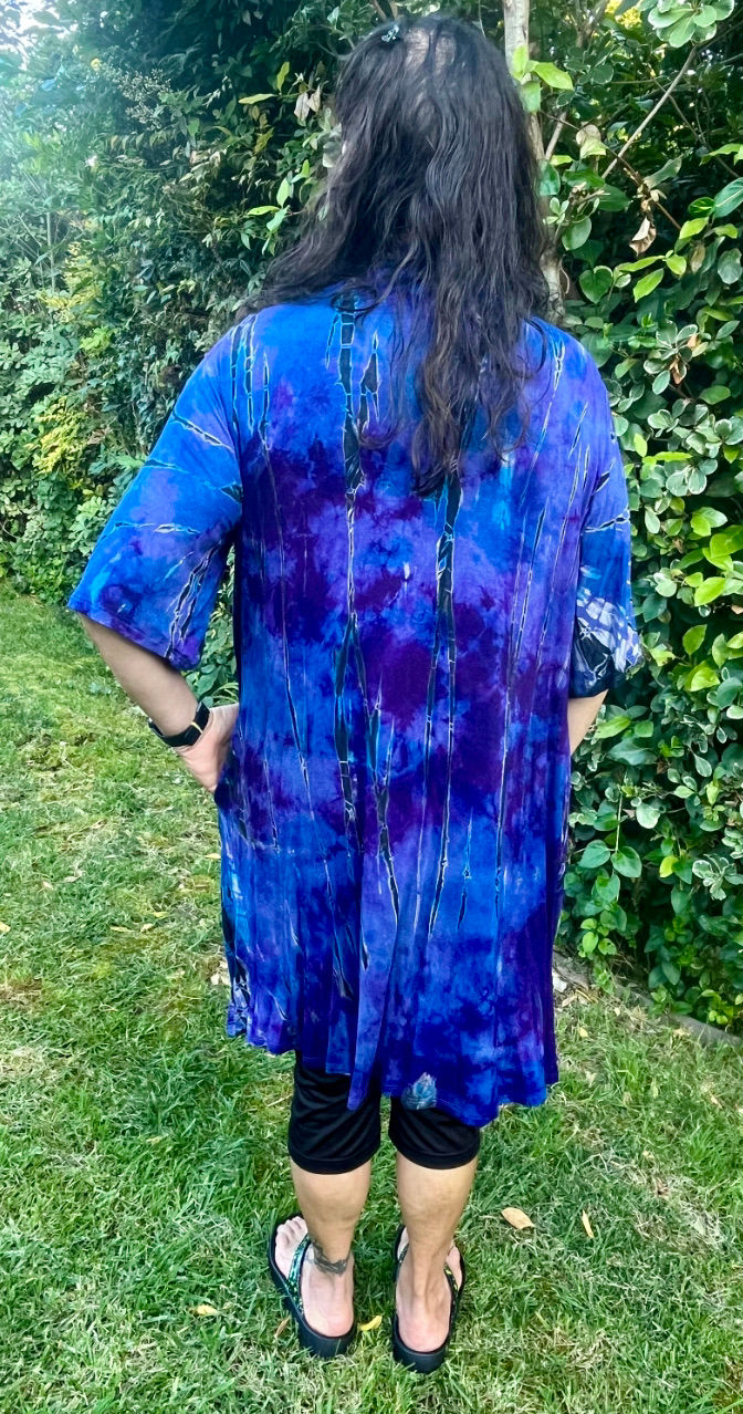 Thumbnail: C 709 Green Purple & Black Half Sleeve Pocket Cardigan