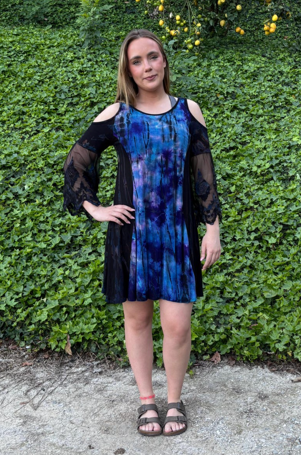 D 750 Multi Blue Open Shoulder Panel Dress