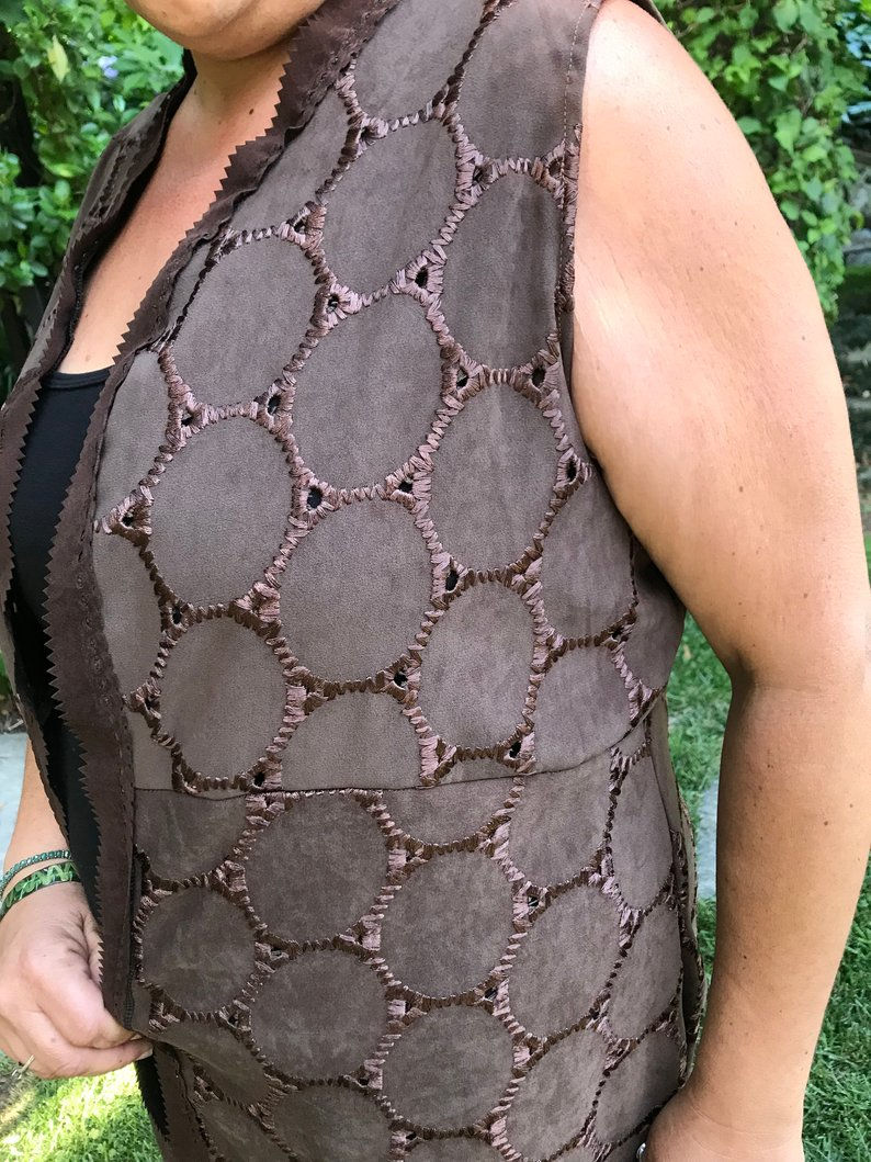 Thumbnail: V 338 Brown Fringe Trimmed Long Vest