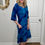 Thumbnail: D 736 Blue Mid Calf Dress Midi Tie Dye Dress Pockets, Peacock