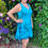 Thumbnail: D 719 Turquoise Green & Black V Neck Dress S XL 2X 3X