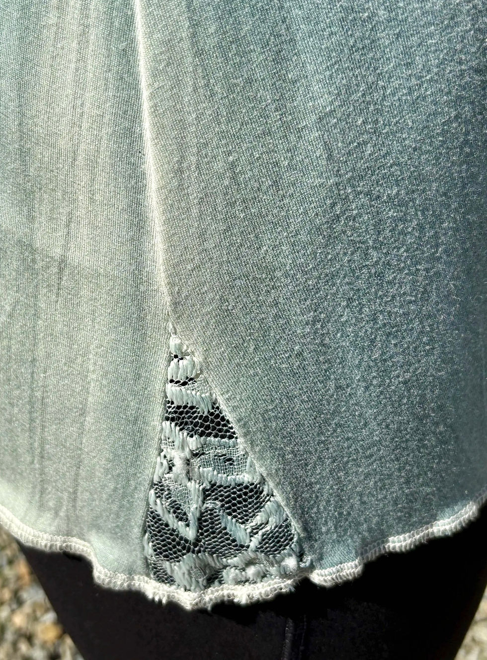 Thumbnail: T 731 Green Acid Wash Lace Trimmed Top