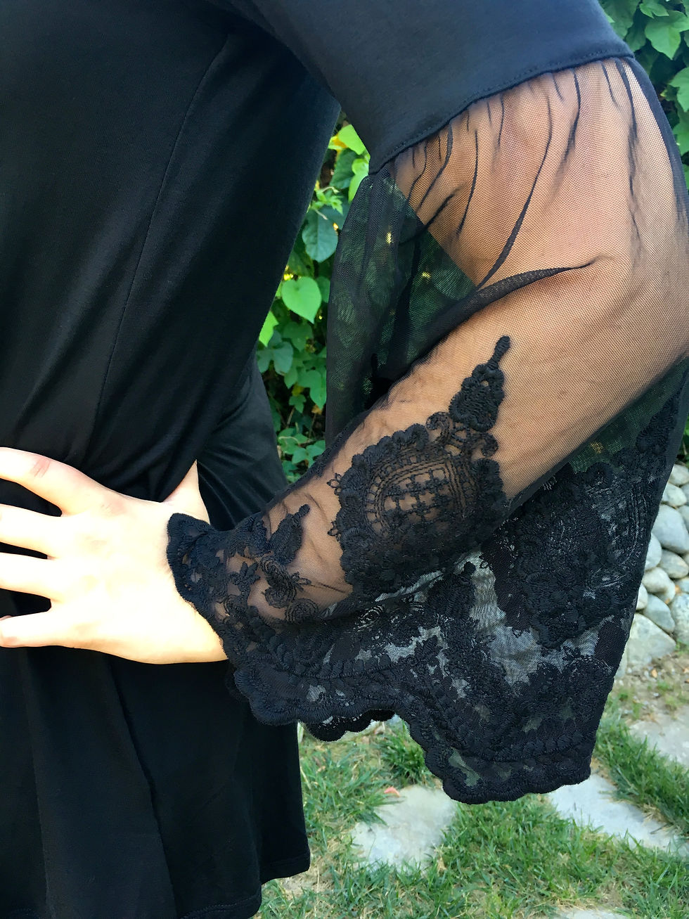 Thumbnail: T 472 Solid Black w/ Black Lace Sleeve Tunic S only