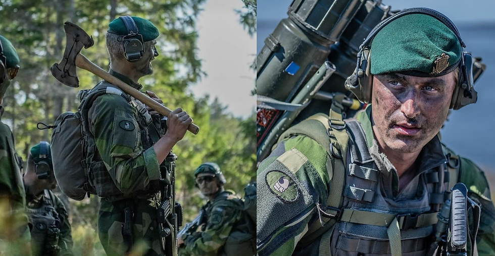 Svenska amfibiesoldater. Lägg märke till ”Torleif” på ärmen. Foto: Försvarsmakten