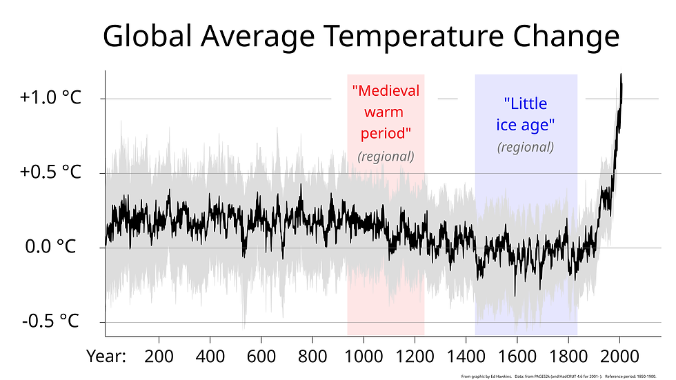 Medel temperaturen under lilla istiden. När medeltemperaturen går under nollan finns det anledning att vara orolig.