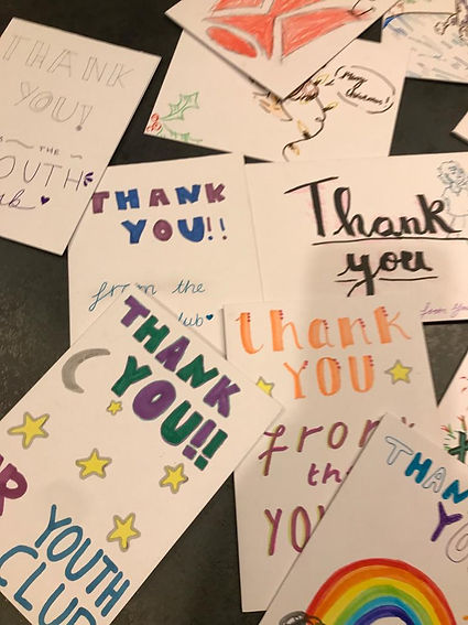 A collection of thank you artwork drawn by hub members