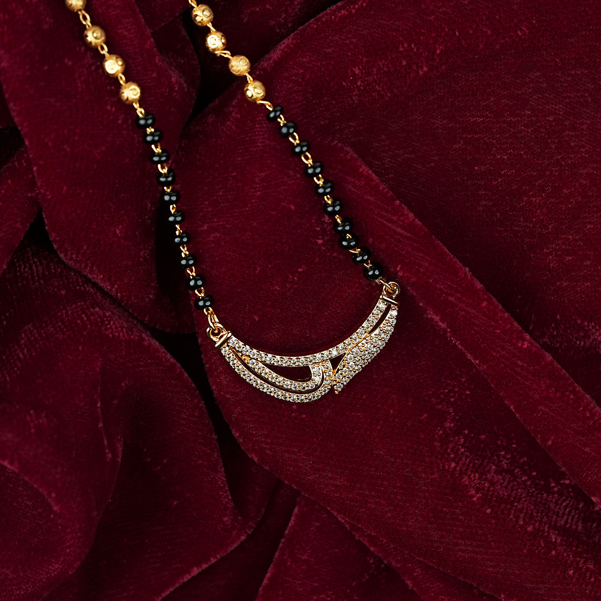 1 Gram Gold Plated CZ AD Studded Mangalsutra with Black Beads for Women