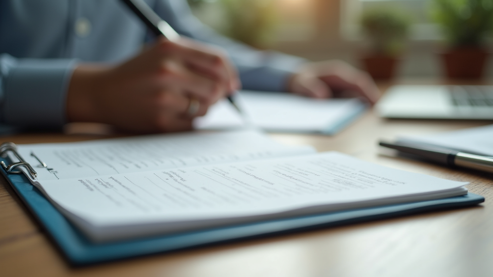 Close-up view of a therapist's desk with notes and a pen