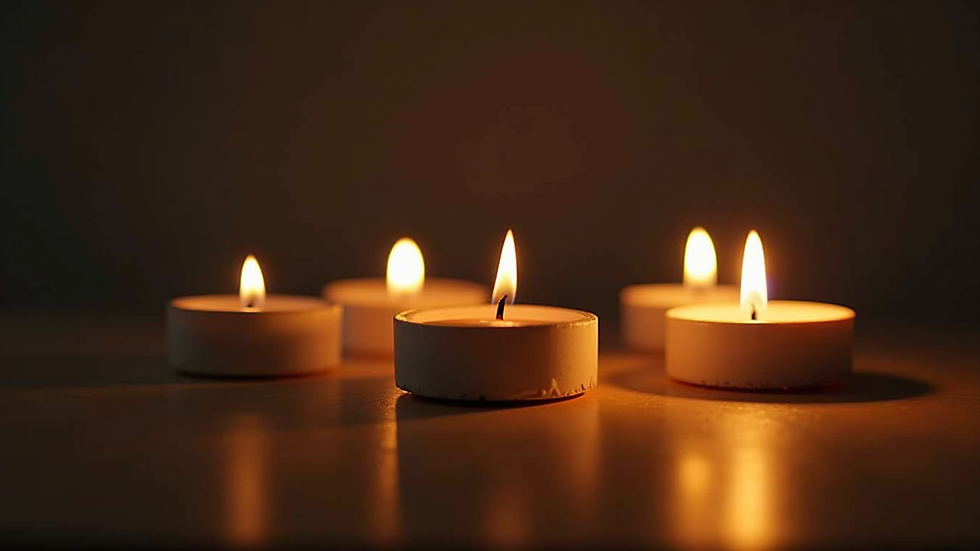 Plano cerrado de una vela encendida sobre una mesa de madera