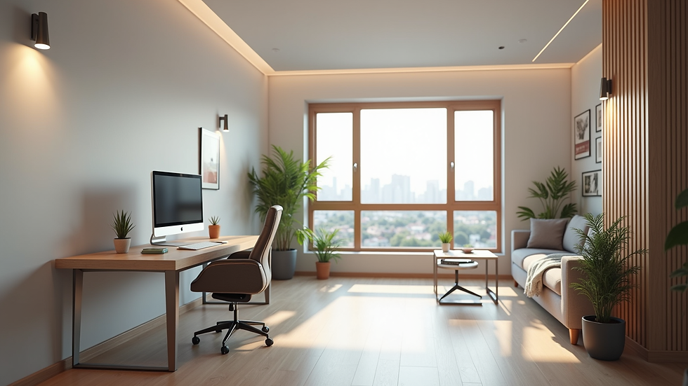 Vista panorámica de un espacio de trabajo con computadora y cuaderno para terapia en línea