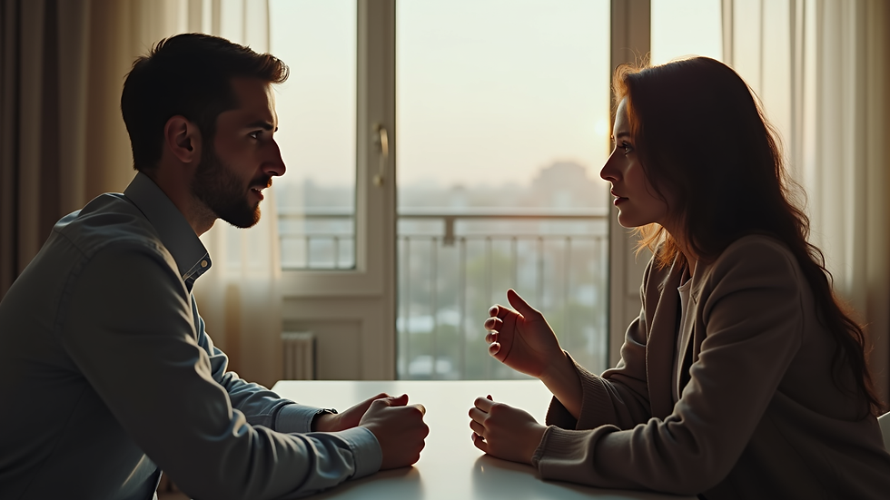 Vista a nivel de los ojos de una pareja conversando en una sesión de terapia online