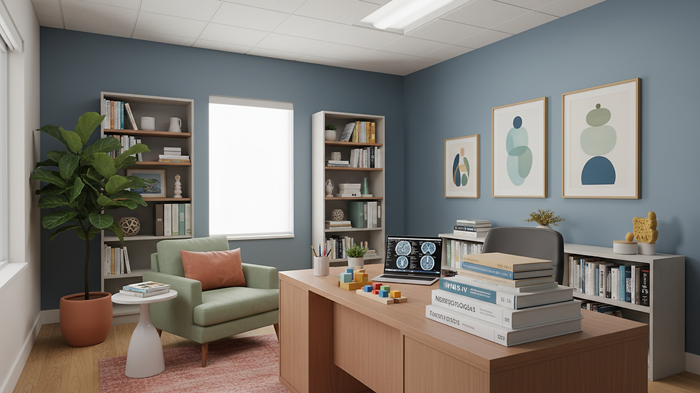 Eye-level view of a professional office with neuropsychological assessment tools