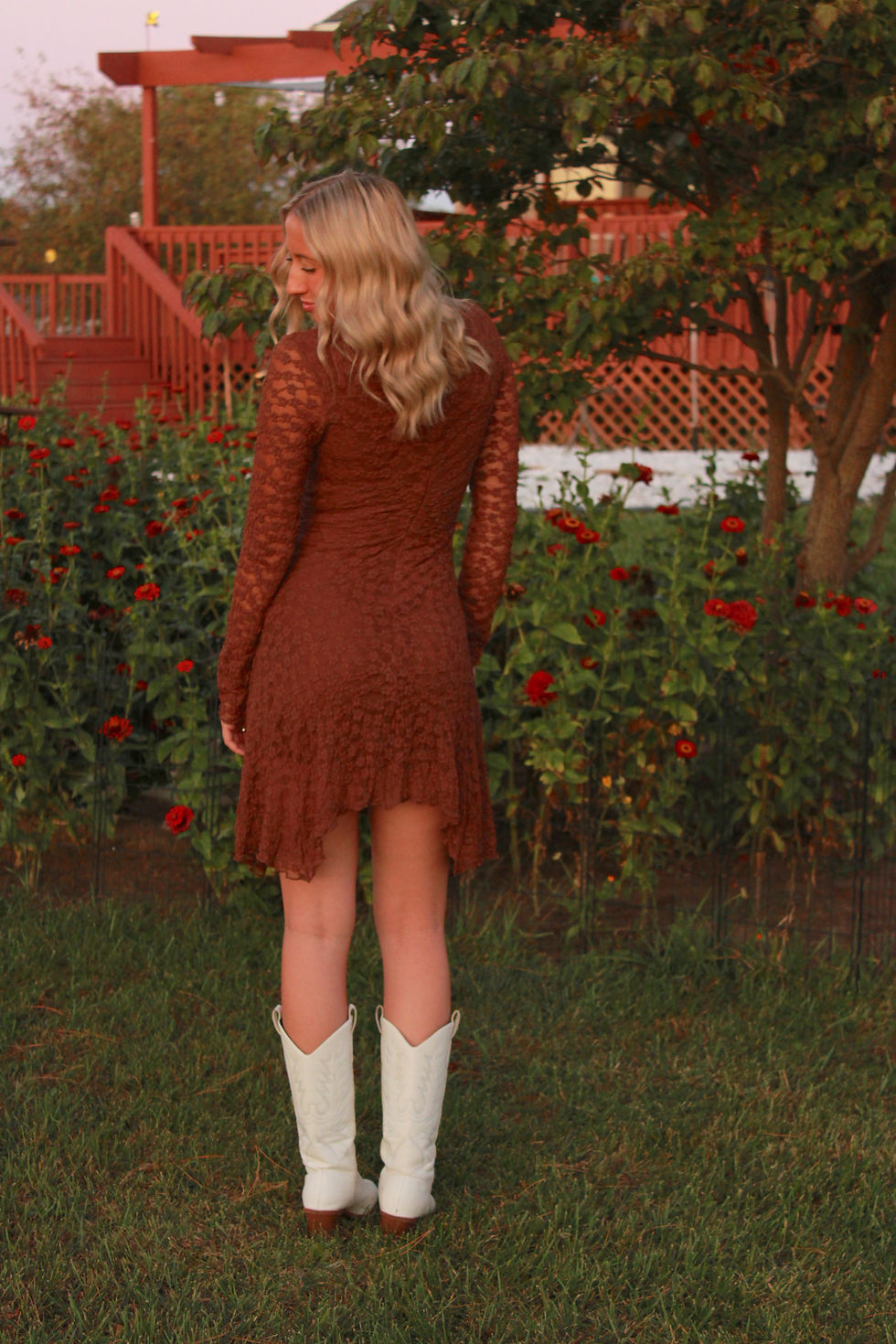 Thumbnail: Brown Lace Long Sleeve Dress