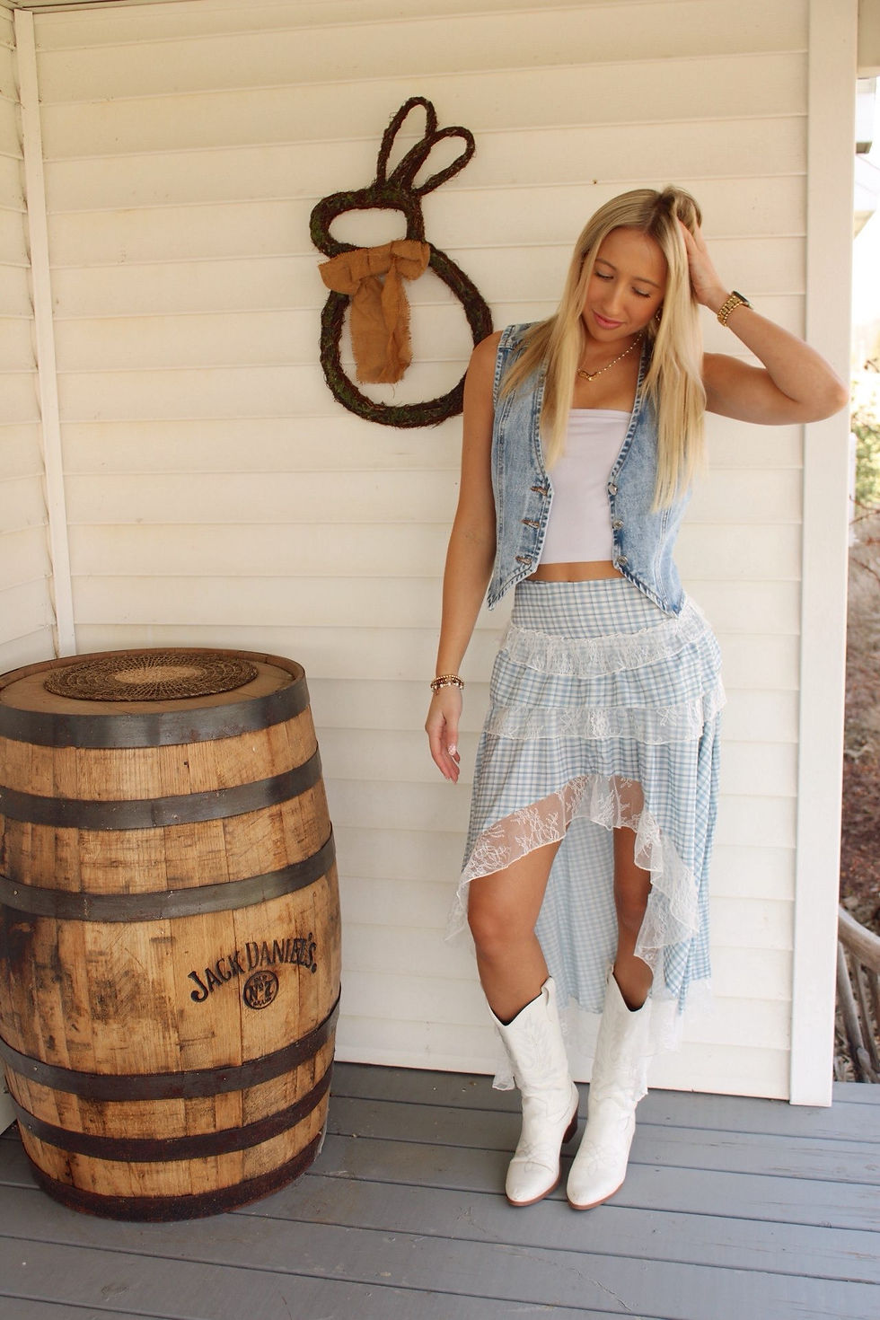Thumbnail: Gingham Plaid Lace Maxi Skirt