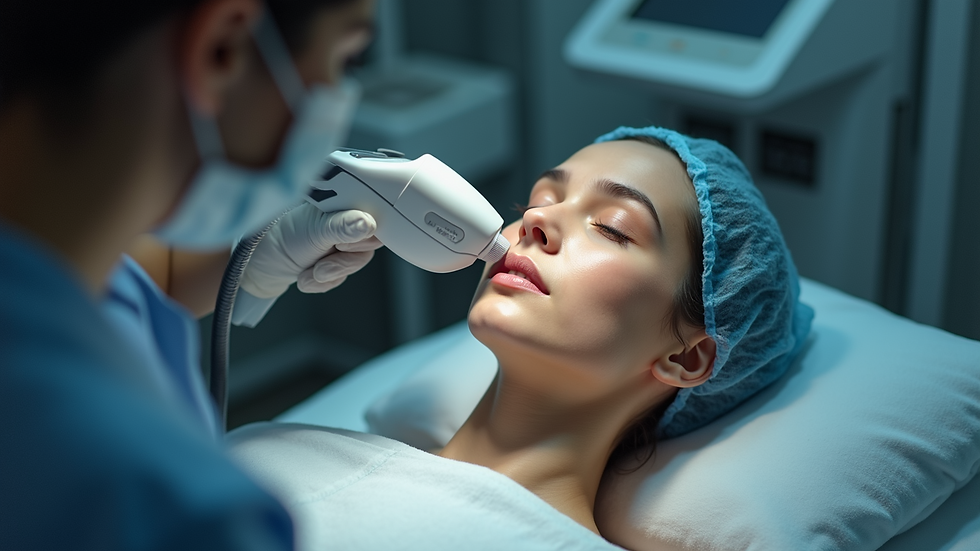 High angle view of a patient receiving laser skin treatment