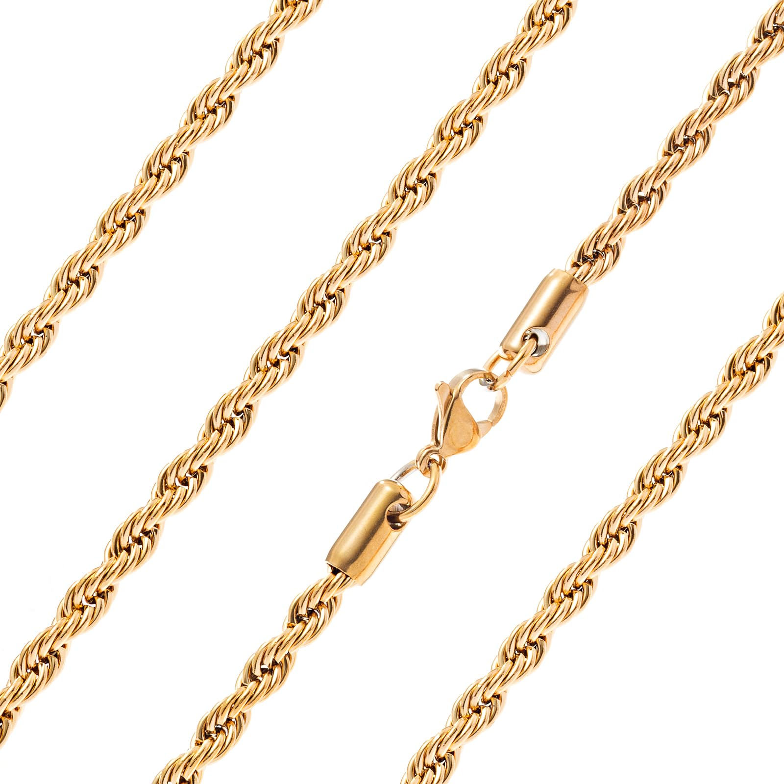 Ardú Mens Gold Rope Chain - 28 inch 4mm Stainless Steel Gold Plated | Plain Gold
