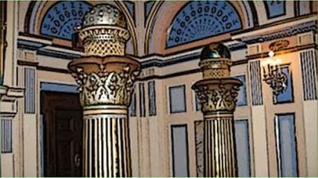 Colonnes Boaz et Jakin dans un temple maçonnique