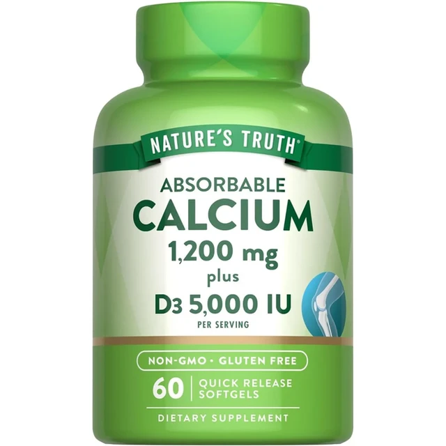 Nature's Truth Calcium 1200mg with Vitamin D3 5000 IU, Bone Health Support